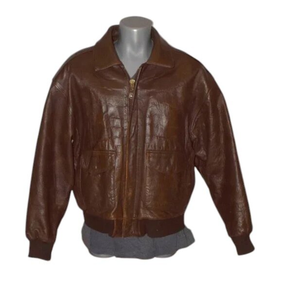 Vintage Adventure Bound by Wilsons Leather Bomber Jacket Distressed Map Lining
